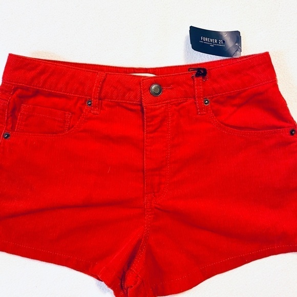 Forever 21 Red Corduroy High Rise Shorts NWT Sz 26 - Picture 4 of 14